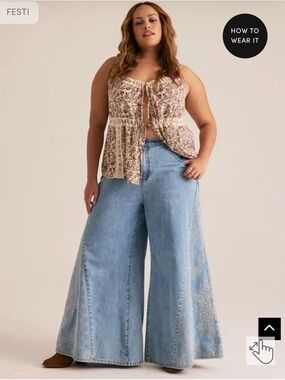 Torrid Light Blue Wide-Leg Embroidered Denim Jeans